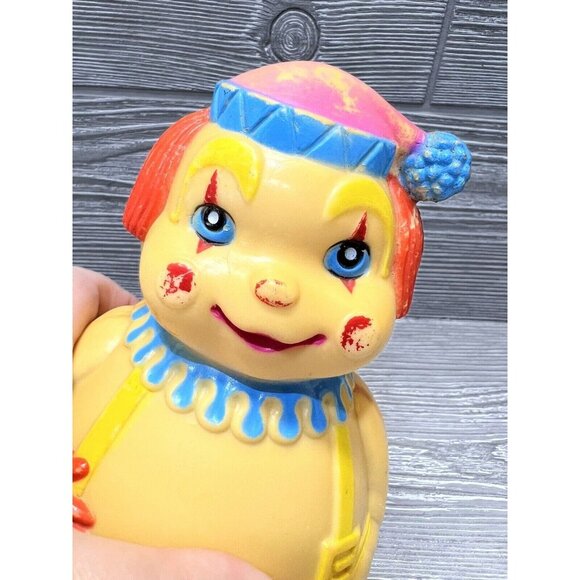 Vintage Roly Poly Baby Toy Yellow Clown Retro Nursery Decor Creepy Circus - Picture 8 of 8